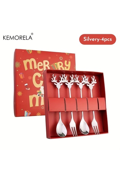 Choice Silvery4pcs 2/4/6PCS Stainless Steel Spoon Tableware Christmas Deer Shape Coffee Spoon Cake Dessert