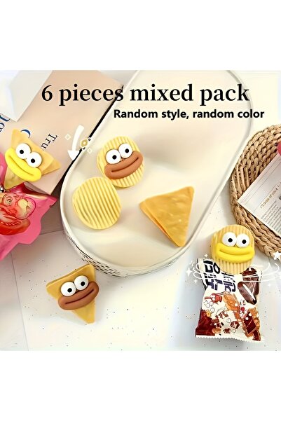 Choice 6 قطع من مشابك بلاستيكية لطيفة على شكل رقاقة كرتونية، حاملات أكياس تخزين المطبخ القابلة لإعادة الاستخدام مع وجه مرح