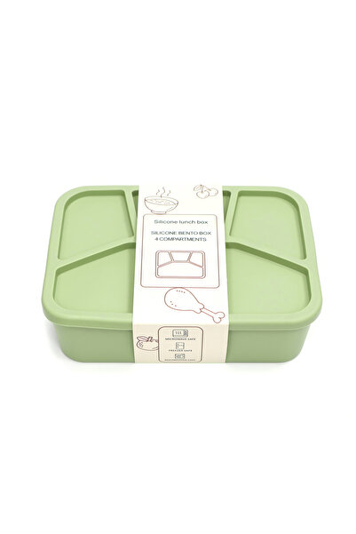 Choice صندوق بينتو من السيليكون باللون الأخضر العشبي، مكون من 4 أقسام، صندوق ...