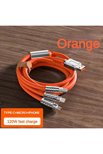 Choice كابل شحن سريع 3 في 1 من النوع C 120 واط 6 أمبير برتقالي بطول 1.2 متر، كابل شحن مايكرو يو إس بي لأجهزة iPhone ...