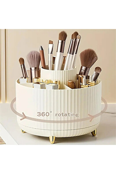 Choice منظم مكياج بلاستيكي متعدد الوظائف، عاجي، قطعة واحدة، يدور 360 درجة، مع...