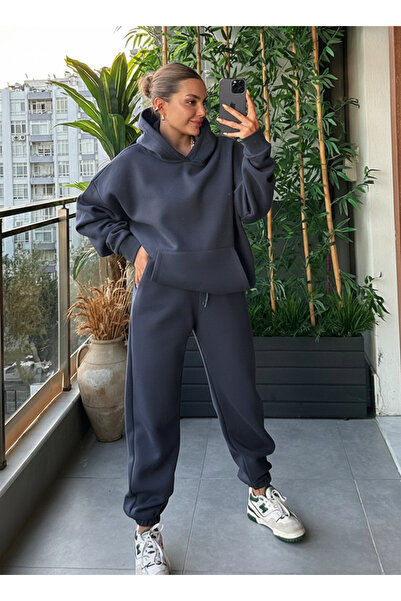 BayBayan ЖЕНСКИ 3-НИШЕН КАЗУАЛЕН ТРЕЙКСУИТ С КАПЮШОН И ВИСОКА ТАЛИЯ