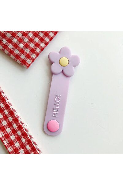 Vikefon منظم كابلات على شكل زهرة سيليكون لطيفة أرجوانية لهاتف USB ومشبك لف سل...