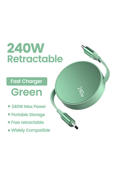Choice Green PD 240W Fast Charging Type C Cable Retractable USB C To USB C Data Cord For IPhone ...