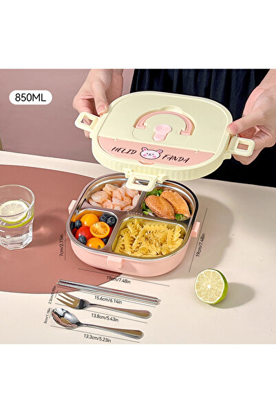 WORTHBUY صندوق غداء بينتو محمول، 4 شبكات، وردي، 3/4 حجرة، للأطفال والطلاب، مح...