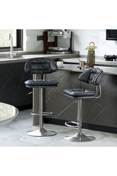 sharpdo 2PCS Bar Chair,High Back Small Round Stool, Comfortable Adjustable High Bar Chair with 360° Swivel