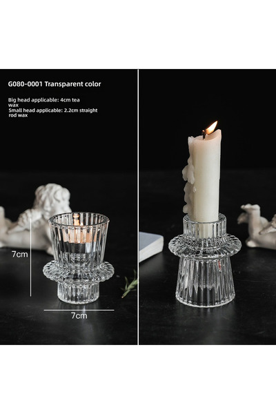 Choice حامل شموع صغير مكون من عمود واحد مصنوع من الزجاج الشفاف لتصميم الطاولة...