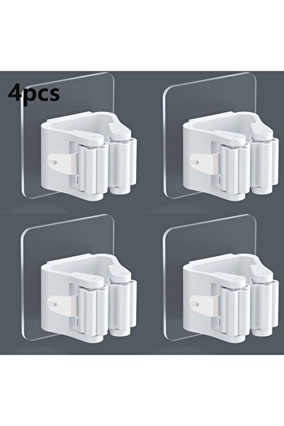 Choice 4pcswhite Mop Holder Self-adhesive Broom Stand Wall Mounted Mop Suppor...