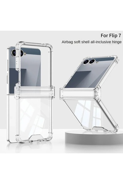 Choice جراب هاتف Galaxy Z Flip7 شفاف ومضاد للسقوط ومفصلي بأربع زوايا لهاتف Z ...