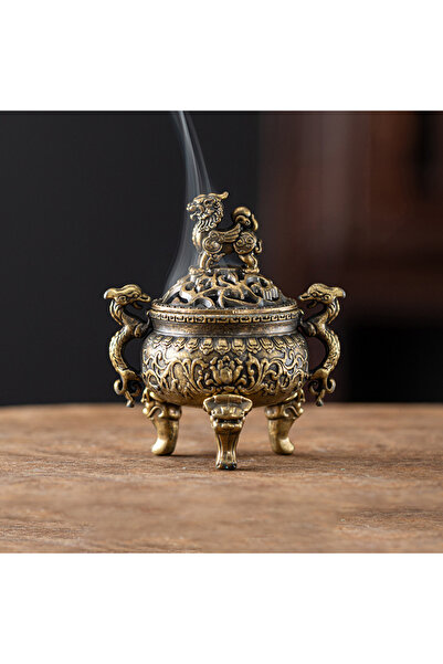 Choice ZS77-4-QL حامل عصا مبخرة من سبائك عتيقة بثلاثة أرجل ومبخرة صغيرة مجوفة من خشب الصندل I