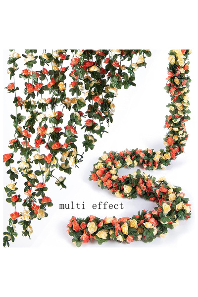 Choice زهور صناعية برتقالية 2.5 متر، نباتات كرمة مزيفة للمنزل والحديقة والديك...