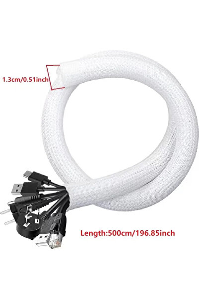 Choice غلاف كابل مضفر أبيض بطول 5 أمتار و5/1 متر، غلاف كابل من النايلون PET، ...