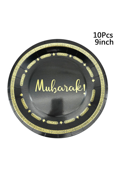 Choice 10Pcs 9inch plate 1bag Eid Al-Adha Umrah Mubarak Disposable Paper Cup ...