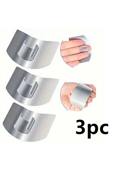 Choice Silver3pc Stainless Steel Finger Guard - Reusable Curved Blade Protector, Safe Onion/Vegetable Slice