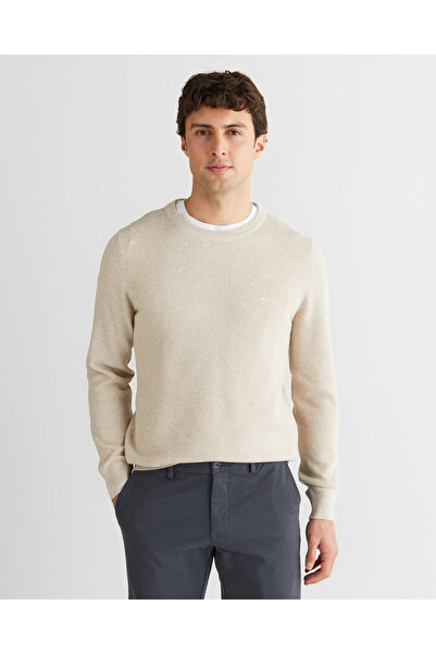 Gant Erkek Bej Regular Fit Bisiklet Yaka Triko