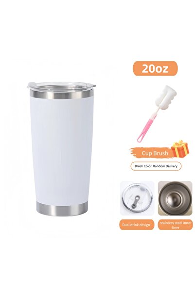 Choice كوب قهوة حراري للسيارة سعة 590 مل/20 أونصة، فرشاة بيضاء، كوب حراري مقا...