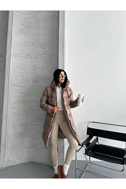 Fashionbox Women's Gel Padding Hooded Zipper Long Puffer Coat 25333