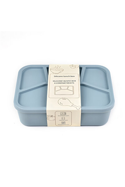 Choice 4 Blue Silicone Bento Box,FourCompartments,Reusable Silicone Lunch Box,Thickened and Leak-Proof Food