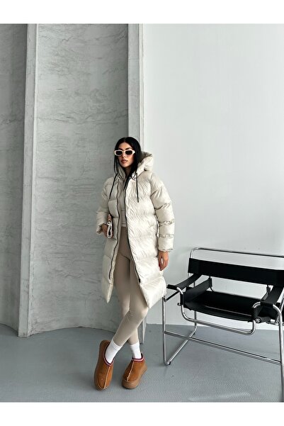 Fashionbox жіночий довгий надувний куртка з капюшоном на блискавці 25333