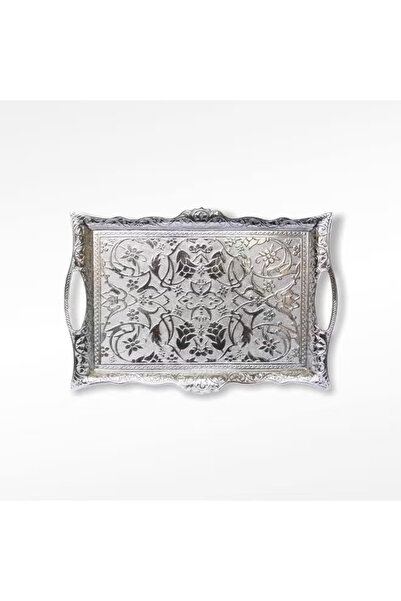 Generic Handmade Medium Silver-Colored Copper Serving Tray for Four – Authentic Design, Made in Turkey