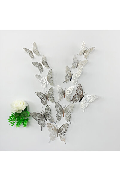 Choice ملصق حائط على شكل فراشة مجوفة ثلاثية الأبعاد مكون من 12 قطعة فضية لغرف...