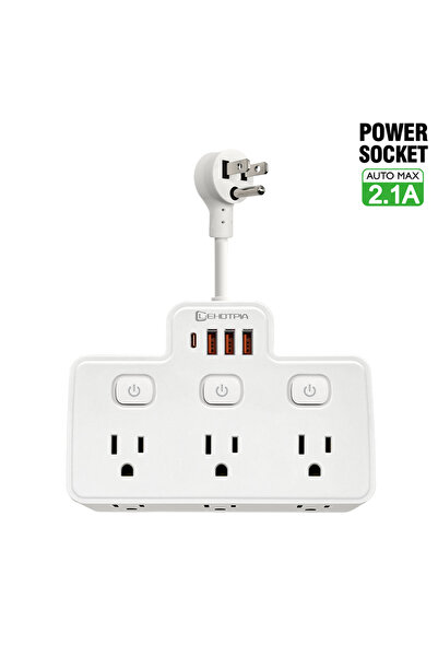 Choice قابس أمريكي أبيض قابس أمريكي شريط طاقة تيار متردد مثبت على الحائط مفتاح مستقل مقبس طاقة متعدد الصنابير شبكة F