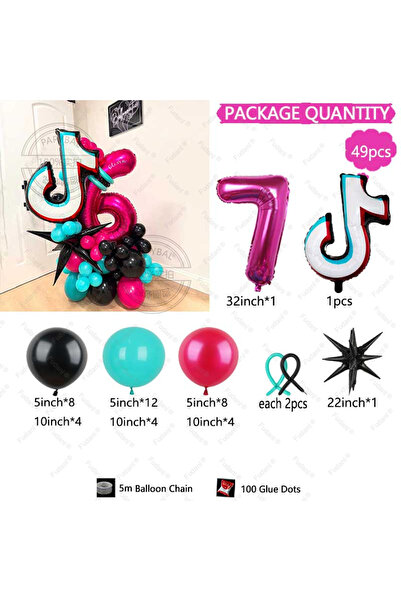 Miniso 32 بوصة 7 49 قطعة بالونات تيك توك الرقمية الوردية 1-9 بالونات لاتكس زر...