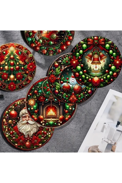 Choice BD087 6 sets of Christmas-style patterned art painted wooden anti-slip...