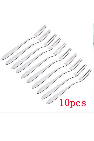 Choice w040B-10Pcs 13cm StainlessTwo-tine Steel Fruit Forks Set Small Size Two-tine Dessert Snack Cake Fork