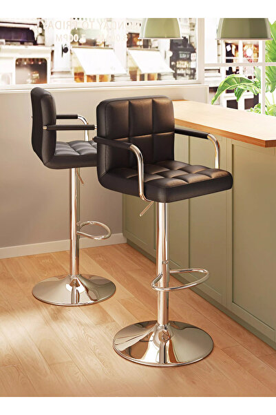 sharpdo 2-Piece Bar Stool Set, Nappa Leather High Back Bar Stool, Comfortable Adjustable High Bar Stool