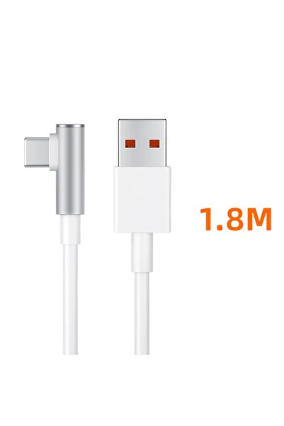 Choice كابل أبيض بطول 1.8 متر بزاوية 90 درجة، 120 وات، 6 أمبير، من النوع C، ش...