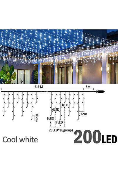 Choice سلسلة إضاءة جليدية بطول 20 مترًا (6.5 متر، 200 مصباح LED) و8 أوضاع إضا...