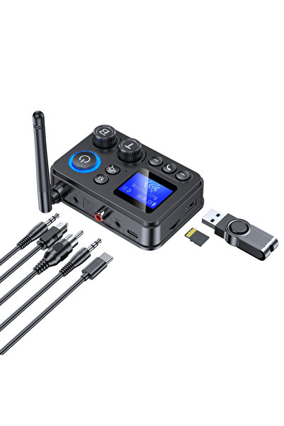 Choice black Bluetooth 5.4 Audio Transmitter Receive Support AUX/COAXIAL/SPDIF/TF/U disk with LCD Display f