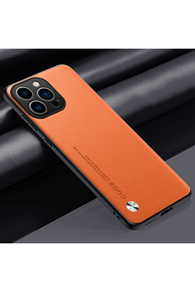 Choice جراب هاتف جلدي فاخر رفيع للغاية لهاتف iPhone 16 Pro باللون البرتقالي ل...