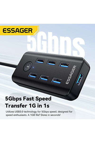 essager 7 Ports USB HUB 3.0 High Speed Multi USB 3.0 Splitter Type c USB 2.0 Expander Power Adapt...