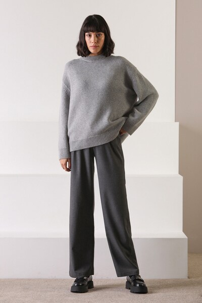 Ferraro Gray Long Sleeve Crew Neck Cashmere Oversized Women's Knitwear Sweater