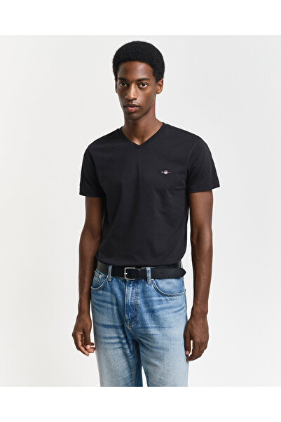 Gant Erkek Siyah Slim Fit V Yaka T-Shirt