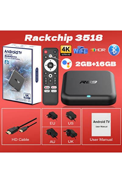 Choice UK Plug 2GB 16GB 2025 Smart TV Box R69-1 Rockchip 3518 TV Box HDR 10 Ultra HD 4K AndroidTV 14 Suppor