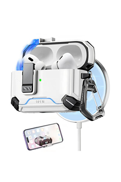 Choice جراب أبيض لسماعات AirPods Pro 3 (إصدار 2025) مع قفل أمان، وخاصية الفتح...