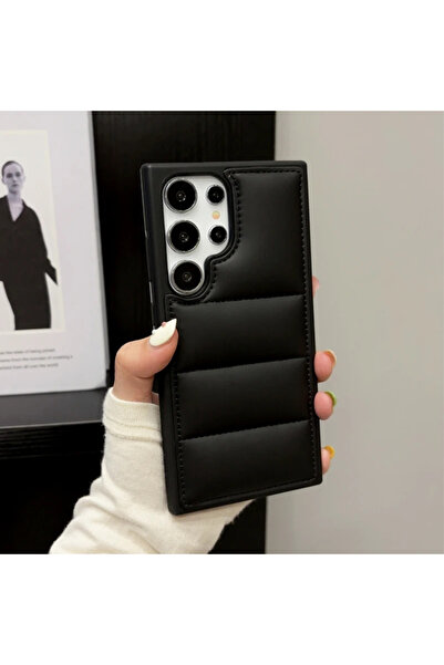 Choice For S24 Ultra Black Luxury Soft Fabric Down Jacket Puffer Phone Case For S25 S24 S23 S22 Ultra Plus