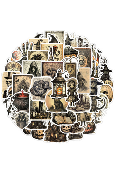 Choice MULTICOLOR 50PCS Horror Halloween Stickers Retro Horror DIY Stickers Scrapbooking Phone Luggage Wa