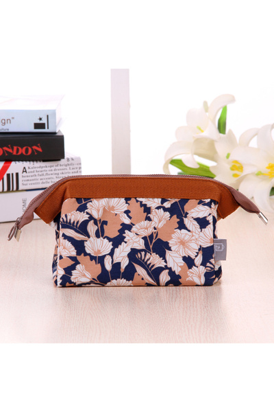 Choice Coffee Flowers Canvas Waterproof Makeup Bag Small Size Portable Makeup...