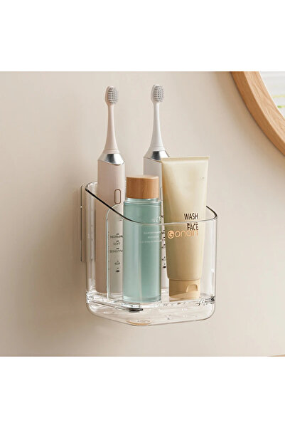 Choice Clear ​Bathroom Storage Box Wall-Mounted Toothbrush Organizer No Drill Storage Rack Multifunction Dr