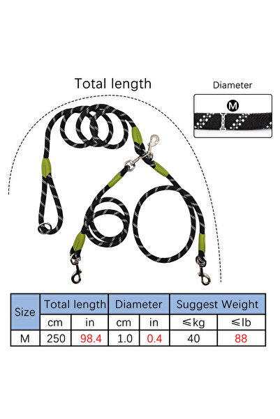 Choice Black M 1 PC Hands Free Dog Leash for 2 Dogs Reflective Running Dual D...