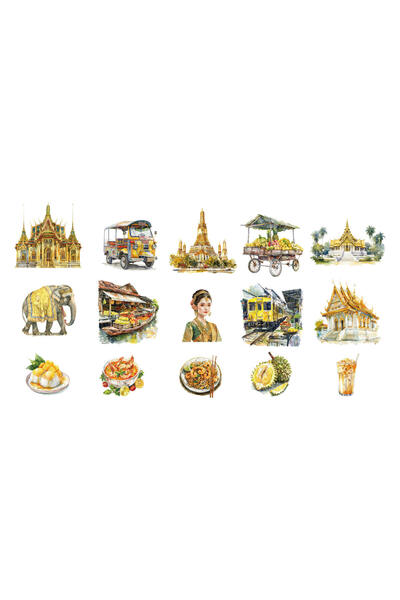 Choice A 30pcs Retro Romantic Classic Thailand Landmark Architecture Bangkok Grand Palace Creative PET Wat.