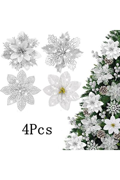 Choice مجموعة واحدة من زهور الكريسماس الصناعية اللامعة الوردية مقاس 11/13/14 ...