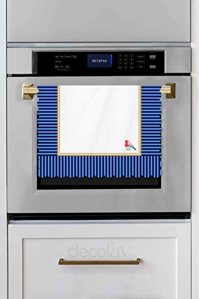 decofav Husa decorativa pentru cuptor cu design cu pasăre cu margine albastră...