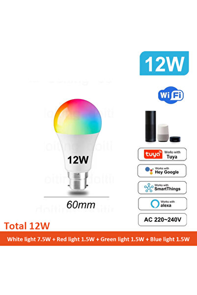 Choice نعم تيار متردد 220-240 فولت إجمالي 12 واط لمبة إضاءة ذكية B22 Tuya Wif...