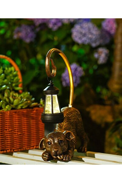 OMS Lampă solară pentru grădină figură de câine cu coadă suspendată – 30 cm