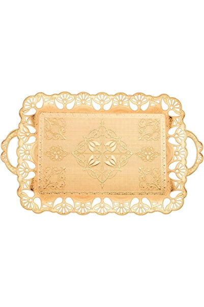 Generic Handmade Large Gold-Colored Copper Serving Tray for Six – Authentic Ottoman Design, Made in Turkey